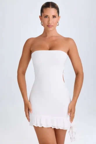 Robe bandeau à volants et découpes Misa, blanche