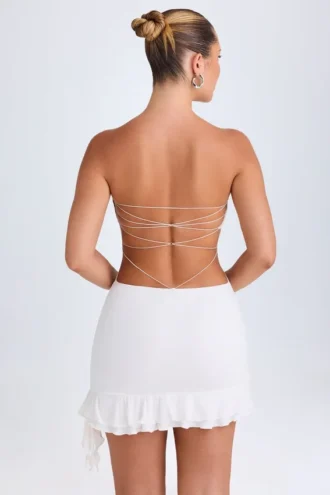 Robe bandeau à volants et découpes Misa, blanche