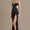 Robe bralette Fleurine en satin orné, couleur noire Robe bralette Fleurine en satin orné, couleur noire