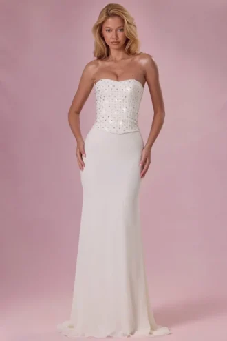 Robe bustier à corset ornée Melora, couleur ivoire