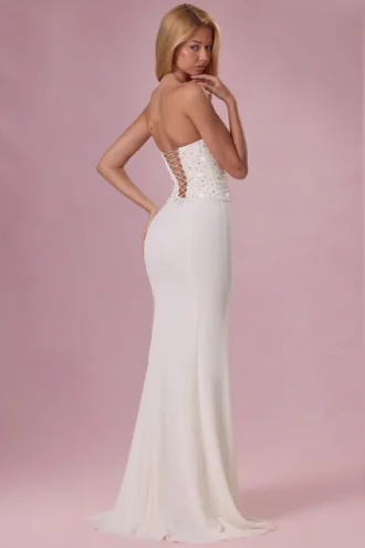 Robe bustier à corset ornée Melora, couleur ivoire
