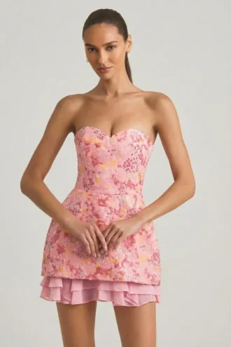 Robe bustier corsetée à ornements Eliseille, rose