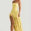 Robe bustier Diletta à volants, jaune pastel Robe bustier Diletta à volants, jaune pastel