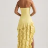 Robe bustier Diletta à volants, jaune pastel Robe bustier Diletta à volants, jaune pastel