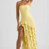 Robe bustier Diletta à volants, jaune pastel Robe bustier Diletta à volants, jaune pastel
