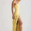 Robe bustier Diletta à volants, jaune pastel Robe bustier Diletta à volants, jaune pastel