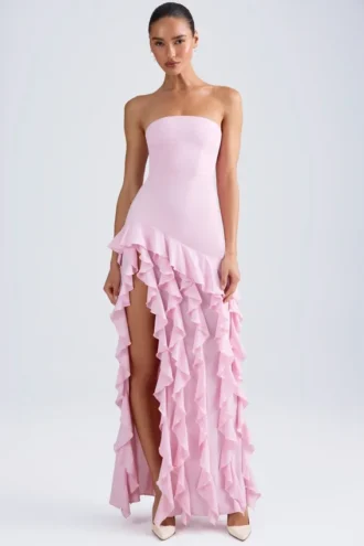 Robe bustier Diletta à volants, rose pâle