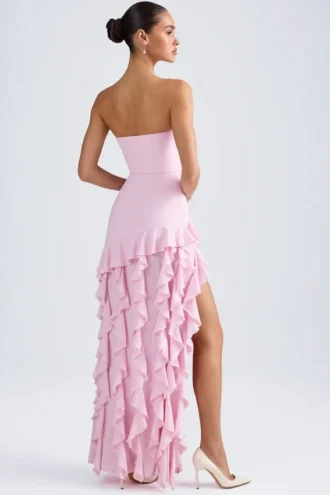 Robe bustier Diletta à volants, rose pâle