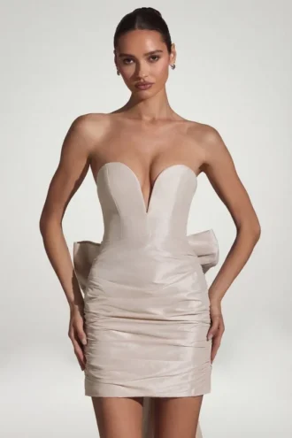 Robe bustier en satin avec nœud Viviana, couleur ivoire