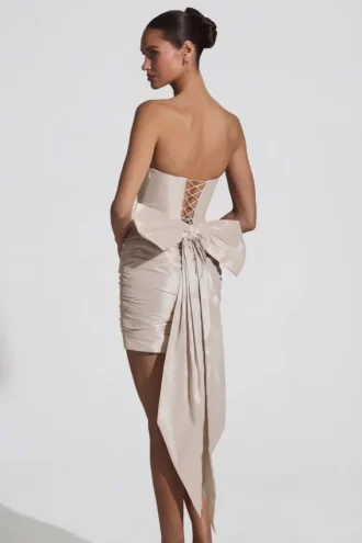 Robe bustier en satin avec nœud Viviana, couleur ivoire