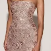 Robe bustier à encolure bandeau ornée Solenna, couleur or rose Robe bustier à encolure bandeau ornée Solenna, couleur or rose