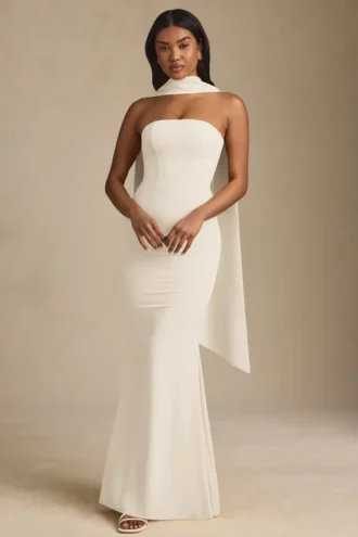 Robe bustier Imogene à détails de foulard, couleur ivoire