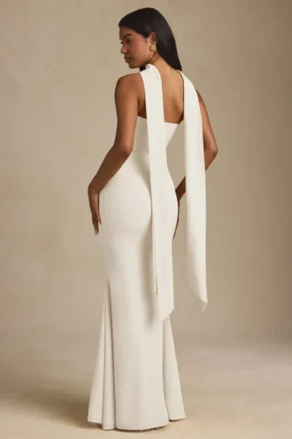 Robe bustier Imogene à détails de foulard, couleur ivoire