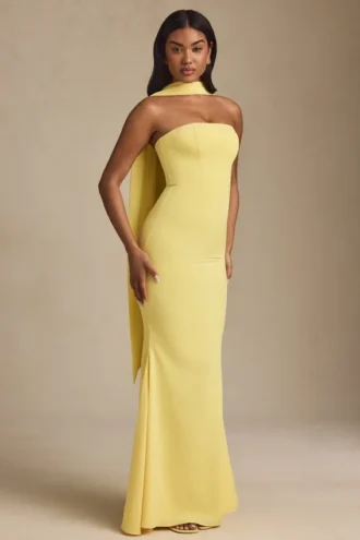Robe bustier Imogene à détails de foulard, jaune pastel