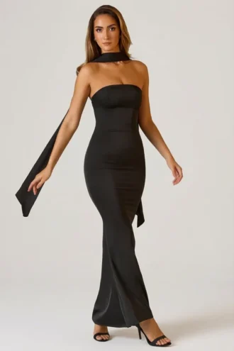 Robe bustier Mandi à détails foulard, en noir