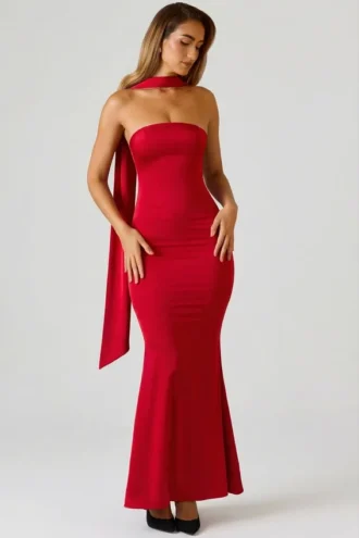 Robe bustier Mandi à détails foulard en rouge écarlate