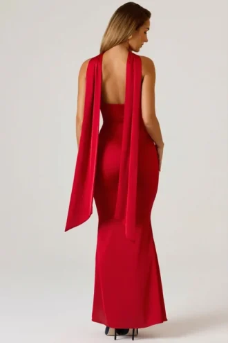 Robe bustier Mandi à détails foulard en rouge écarlate