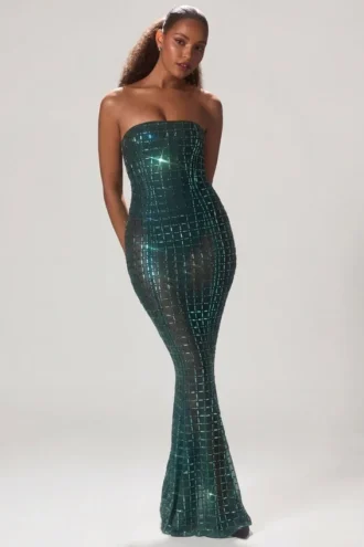 Robe bustier ornée Marleni en vert émeraude