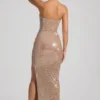 Robe bustier plongeante ornée Lucile, couleur amande Robe bustier plongeante ornée Lucile, couleur amande