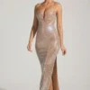 Robe bustier plongeante ornée Lucile, couleur amande Robe bustier plongeante ornée Lucile, couleur amande