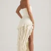 Robe bustier à volants Diletta, couleur ivoire Robe bustier à volants Diletta, couleur ivoire