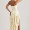 Robe bustier à volants Diletta, couleur ivoire Robe bustier à volants Diletta, couleur ivoire