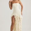 Robe bustier à volants Diletta, couleur ivoire Robe bustier à volants Diletta, couleur ivoire