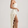 Robe bustier à volants Diletta, couleur ivoire Robe bustier à volants Diletta, couleur ivoire