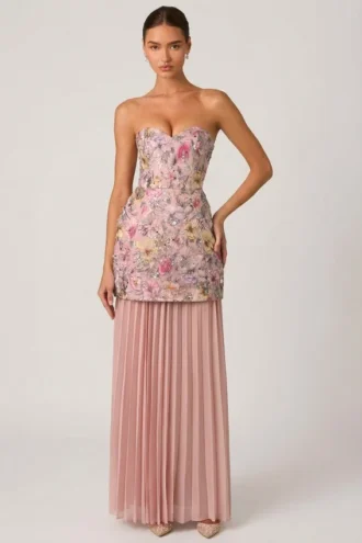 Robe convertible à lacets Galia ornée, rose floral