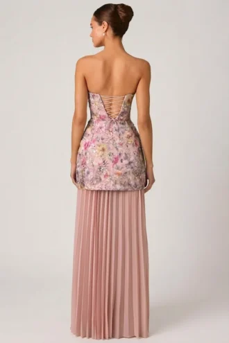 Robe convertible à lacets Galia ornée, rose floral