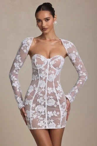 Robe corset Andreia à détails en dentelle, blanche