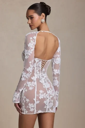 Robe corset Andreia à détails en dentelle, blanche