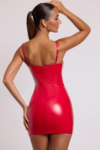 Robe corset à armatures en vinyle Ambrose, rouge feu