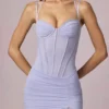 Robe corset asymétrique froncée Haruna, couleur lilas Robe corset asymétrique froncée Haruna, couleur lilas