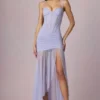 Robe corset asymétrique froncée Haruna, couleur lilas Robe corset asymétrique froncée Haruna, couleur lilas