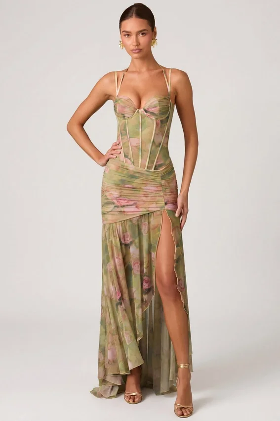Robe corset asymétrique froncée Haruna à imprimé floral multicolore Robe corset asymétrique froncée Haruna à imprimé floral multicolore