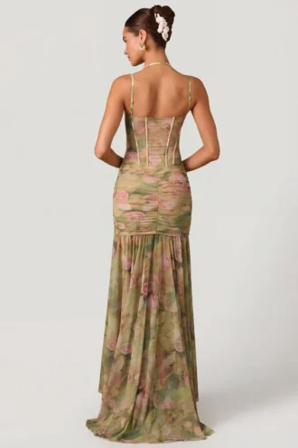 Robe corset asymétrique froncée Haruna à imprimé floral multicolore