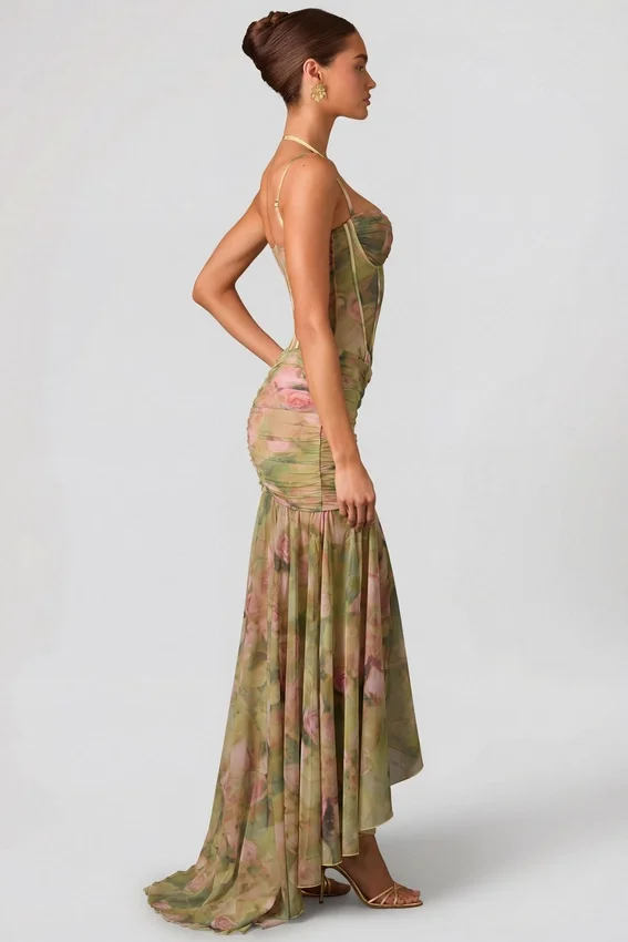 Robe corset asymétrique froncée Haruna à imprimé floral multicolore Robe corset asymétrique froncée Haruna à imprimé floral multicolore