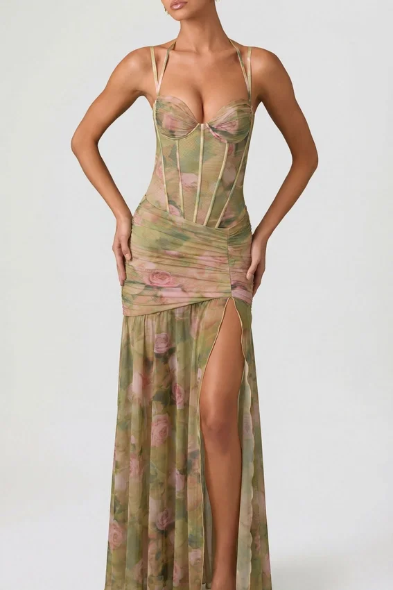 Robe corset asymétrique froncée Haruna à imprimé floral multicolore Robe corset asymétrique froncée Haruna à imprimé floral multicolore