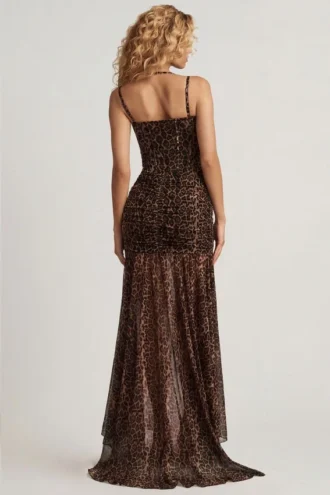Robe corset asymétrique froncée Haruna à imprimé léopard