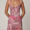 Robe corset asymétrique froncée Haruna, motif floral estompé Robe corset asymétrique froncée Haruna, motif floral estompé