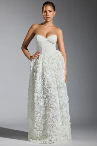Robe corset Camellia à appliqués floraux, en blanc Robe corset Camellia à appliqués floraux, en blanc