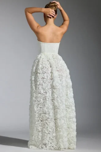 Robe corset Camellia à appliqués floraux, en blanc Robe corset Camellia à appliqués floraux, en blanc