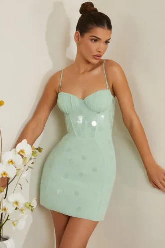 Robe corset Constance ornée, couleur sauge