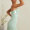 Robe corset Constance ornée, couleur sauge