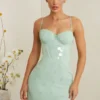 Robe corset Constance ornée, couleur sauge