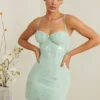 Robe corset Constance ornée, couleur sauge