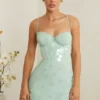 Robe corset Constance ornée, couleur sauge