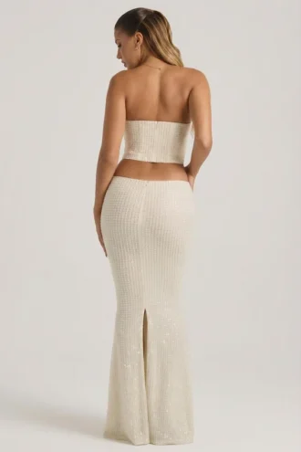Robe corset drapée à découpes ornées Saphira en blanc