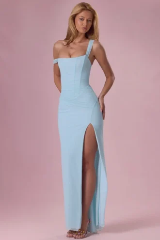 Robe corset drapée en maille Naelle, couleur aqua clair